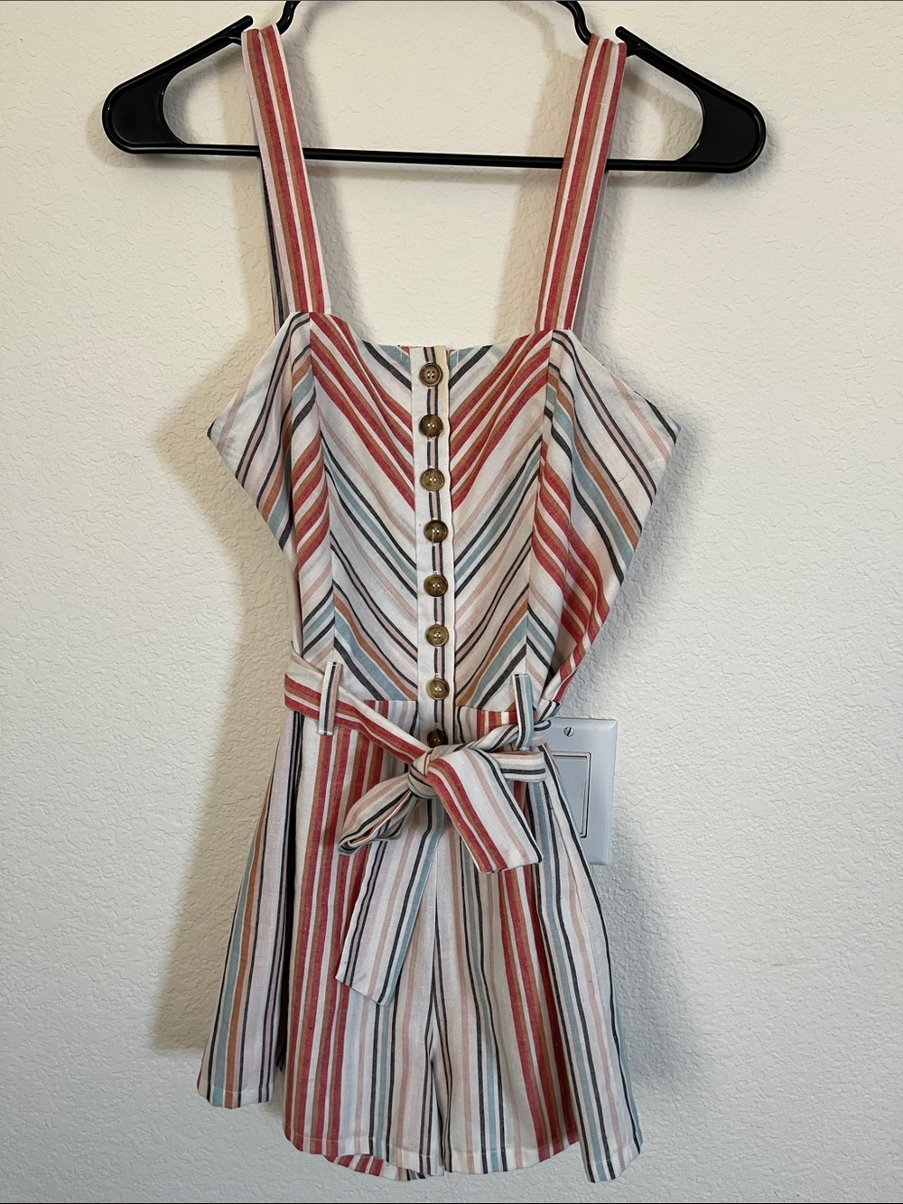 Sky and Sparrow Multi-Stripe Sleeveless Romper in Red, Blue, Black